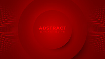 Abstract red background with 3d circle shadow papercut layer and halftone effect