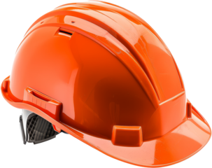 Safety construction helmet in bright orange, cut out transparent