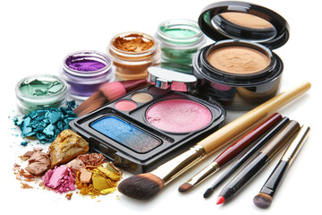 Obraz na płótnie Canvas makeup brush and cosmetics, on a white background