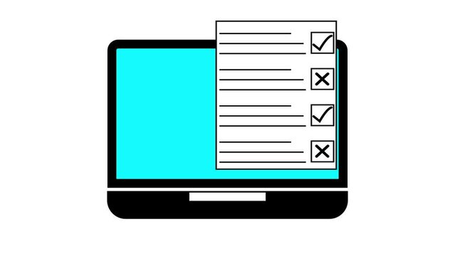 Laptop with checklist on screen task completion concept animated on a white background.