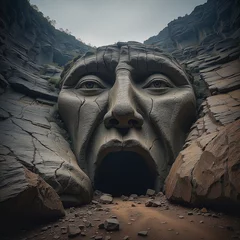Fotobehang A face with a cave mouth in the mountainside © Erica