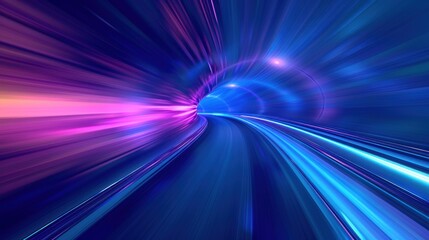 Abstract blue highway road tunnel speed motion technology background. AI generated image