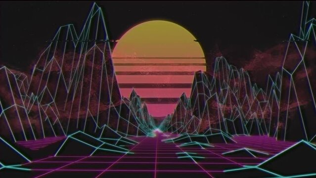 Animation of sun and light trails moving over metaverse background