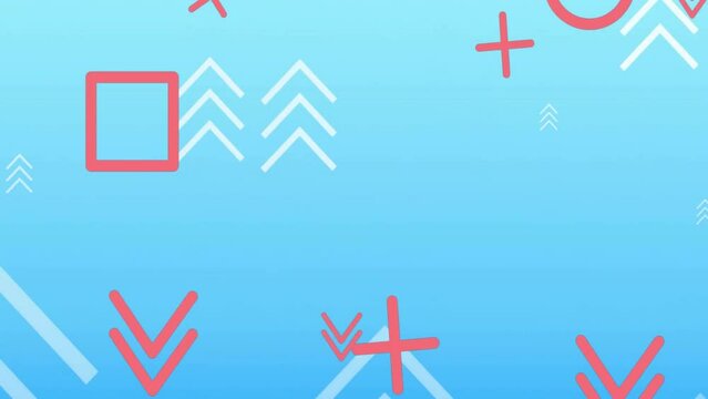 Animation of white and red shapes on blue background