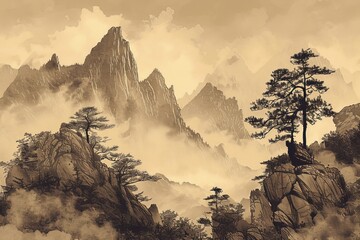Mountain Landscape With Pine Trees