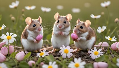 Mice In A Flower Field Gathering Petals For Nests Upscaled 4