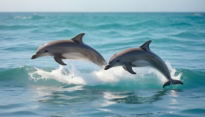 Whimsical Scene Of Playful Dolphins Jumping In The Upscaled 4