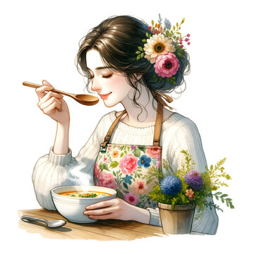 recommend clip art: Woman Savoring the Aroma of Freshly Made Soup