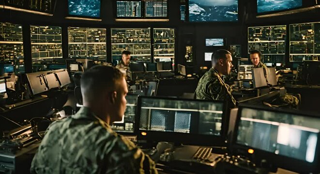Control room with military.