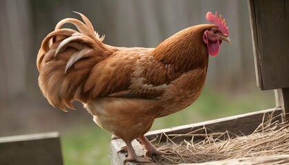 A Hen With Her Claws Scratching At A Wooden Roost Upscaled 3 - obrazy, fototapety, plakaty