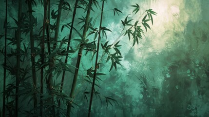Bamboo Trees in a Forest Painting