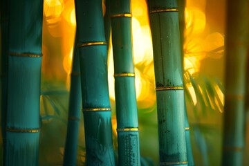 Green Bamboos With Yellow Lights