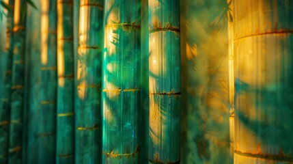 Rows of Green and Yellow Bamboo Poles