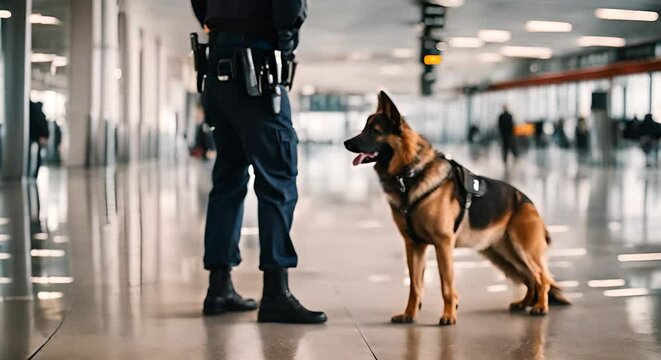 Police officer and police dog at the airport.