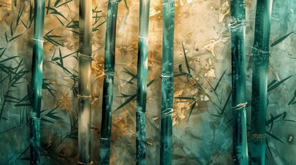 Bamboo Tree Painting With Green Leaves