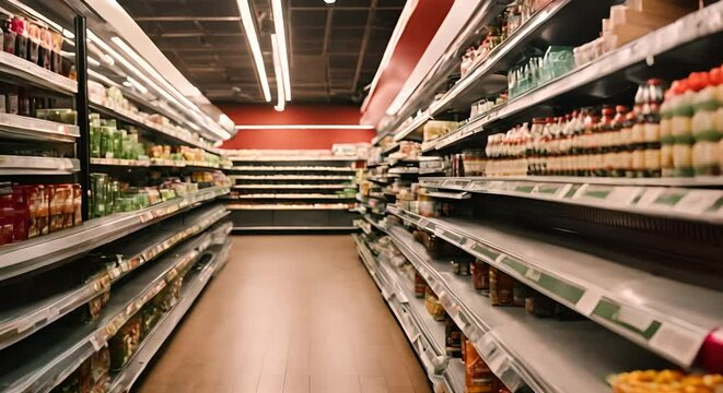 Supermarket with empty shelves.