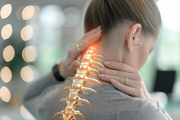 woman with back pain emphasizing spinal,