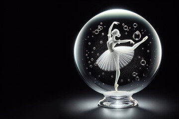Dancing ballerina inside a glass ball. Space for text.