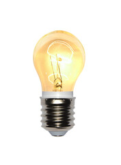 Glowing light tungsten filament bulb screw-in with thread isolated on a white background - E40 thread 