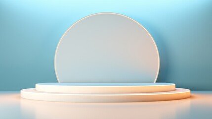 A mockup stage design. A clear circle minimal mockup stage with the color of pale blue