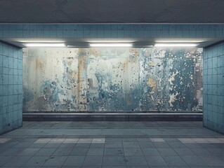 An empty wall on the subway platform in Berlin viewed frontally - obrazy, fototapety, plakaty
