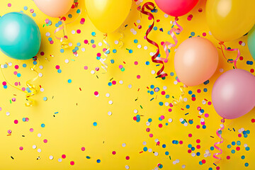 illustration of colorful balloons on yellow background