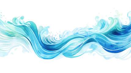 Watercolor water waves blue, turquoise, ocean, sea wave, background, wallpaper, generative AI