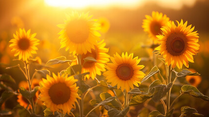 An uplifting image representing International Day of Happiness, featuring a group of cheerful sunflowers basking in the warm sunlight, spreading joy and positivity.