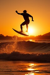 Man Riding Wave on Surfboard
