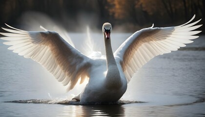A Swan With Its Wings Spread Wide Creating A Dram Upscaled 4 - obrazy, fototapety, plakaty