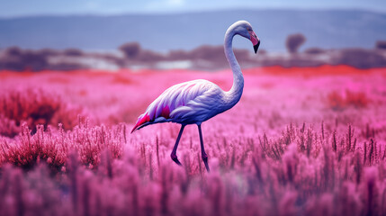 Flamingo rosa em um campo de flores - Papel de parede