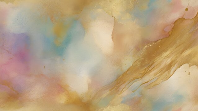 Watercolor Pastel and Gold Marble Abstract Background