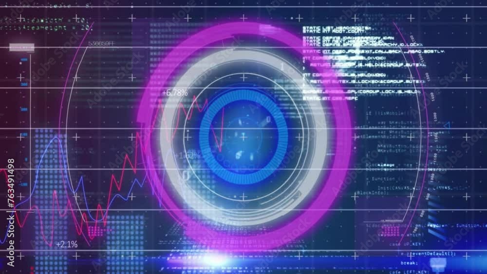 Poster animation of digital data processing over black background