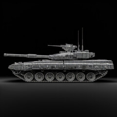 Fototapeta premium A large, black tank with a white lettering on the side. The tank is made of metal and has a futuristic design