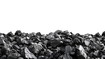 Pile of coal isolated on white background copy spa Several pieces of coal on a white surface. Navajoite mineral sample in rotation with white background, Generative Ai - obrazy, fototapety, plakaty