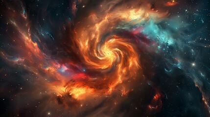 A digitally created art of a spiral galaxy core, depicting swirling cosmic clouds and stars in deep space.