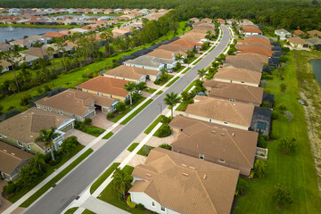 View from above of densely built residential houses in closed living clubs in south Florida....