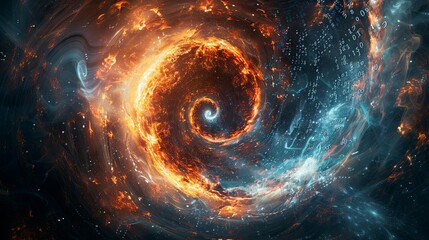 A digitally created art of a spiral galaxy core, depicting swirling cosmic clouds and stars in deep space. - obrazy, fototapety, plakaty