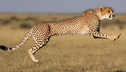 A Cheetah With Its Hind Legs Extended Mid Leap Upscaled 1