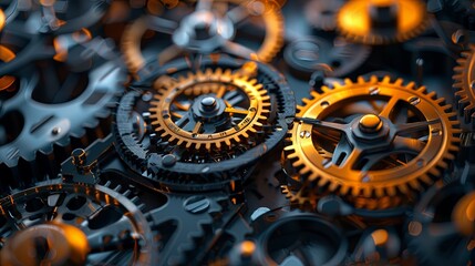 Detailed close-up of intricate watch gears and cogs, showcasing precision engineering and mechanics.