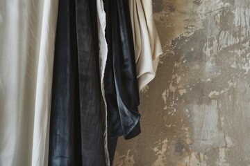 Contrast of Textures: Luxurious Fabrics Against a Rugged Concrete Wall