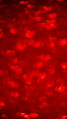 red background with heart-shaped highlights. Beautiful holiday background, background for postcards