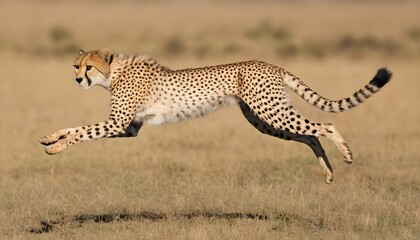 A Cheetah With Its Hind Legs Extended Mid Leap Upscaled 3 - obrazy, fototapety, plakaty