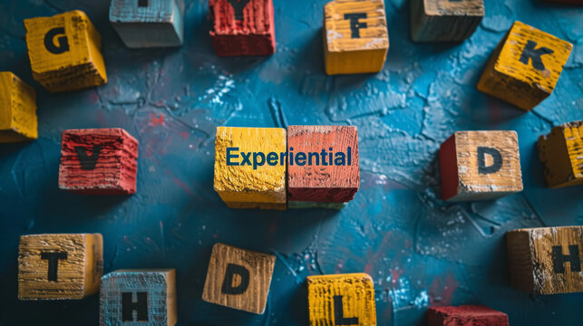 A person's hand holds a card with the word "Experiential" on it against a bright background.