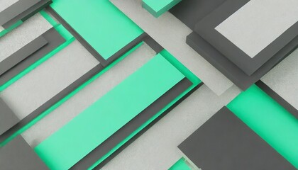 grey and green rectangles modern background 3d render illustration