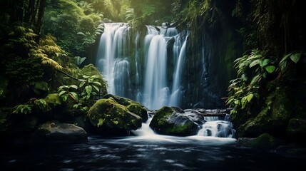 Fototapeta premium Enigmatic Cascade: Mesmerizing Blurred Waterfall Background