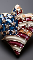 Patriotic Heart-Shaped Brooch

