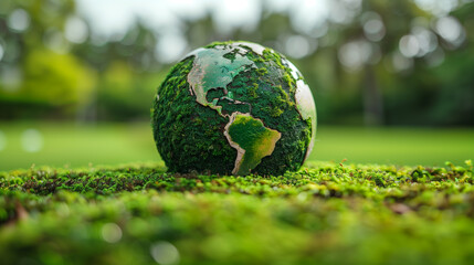 Obraz na płótnie Canvas Green planet Earth from natural moss. Symbol of sustainable development and renewable energy.