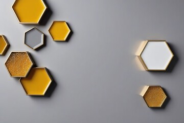 Contemporary Hexagon Block Decoration Accent on Gray Background