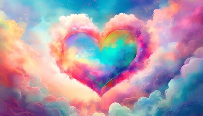 Obraz na płótnie Canvas beautifully colourful valentine s day heart in the clouds as an abstract background with pastel colours and a love theme